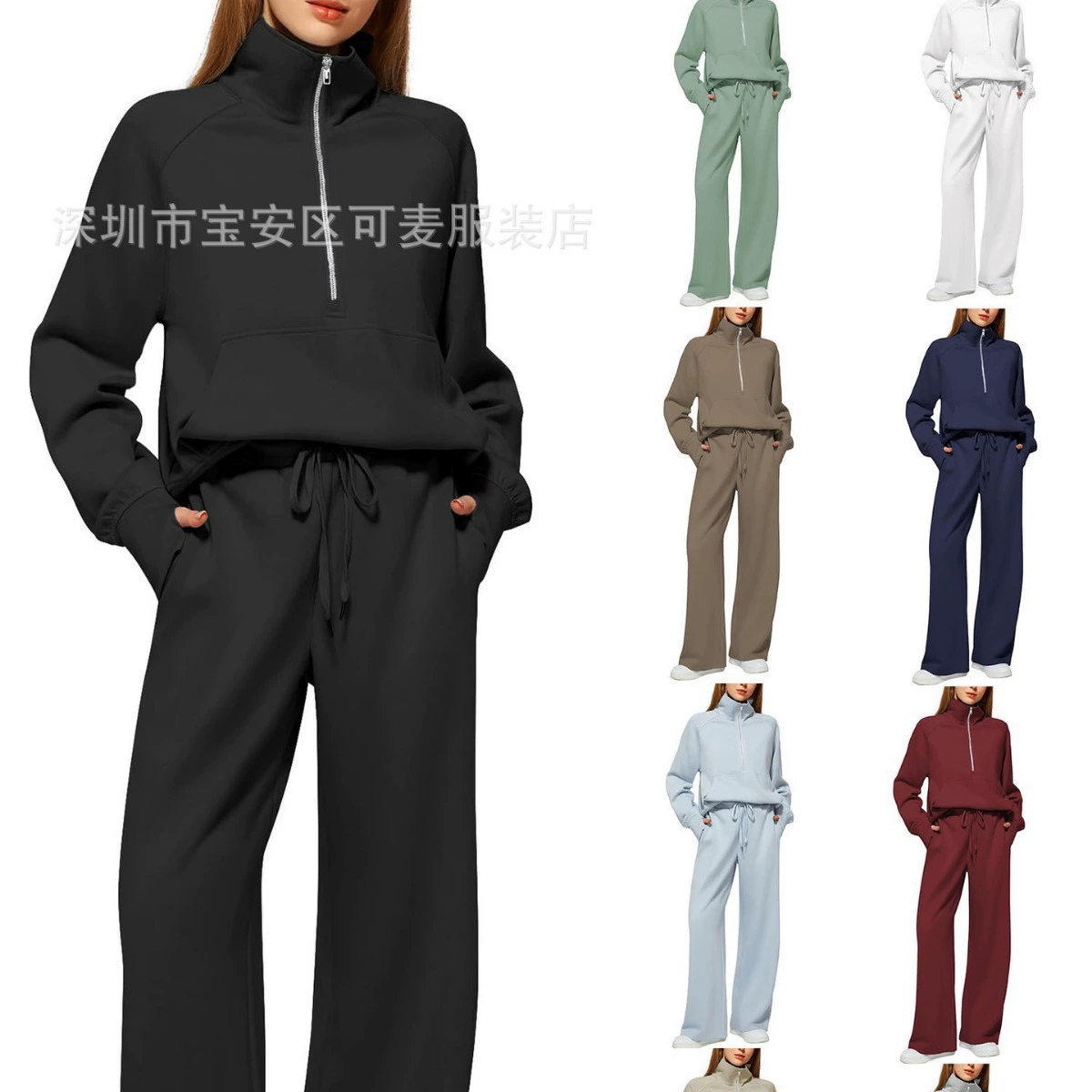 2023 осенне-зимняя мода Amazon AliExpress независимая станция Однотонный свитер с длинными рукавами + брюки костюм женский костюм