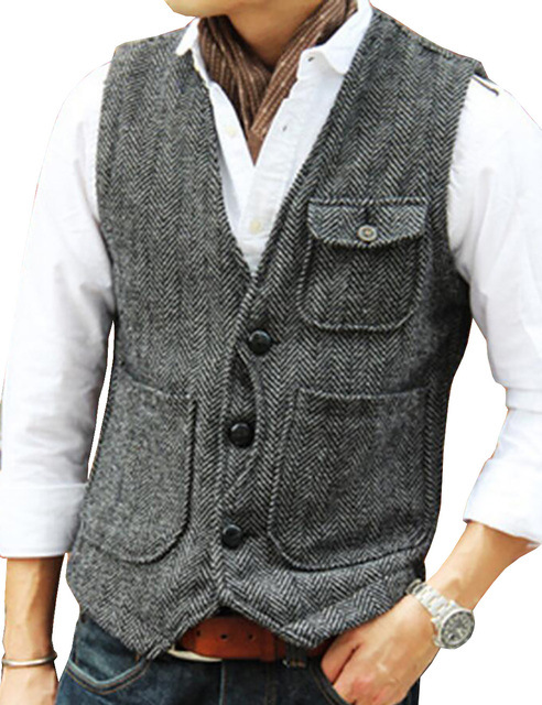 Men-s-Vest-Brown-Herringbone-W
