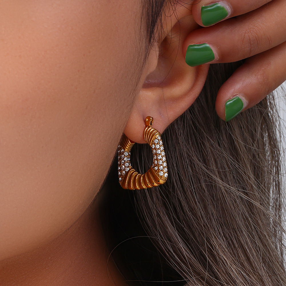 Fashion U Shape Stainless Steel Plating Inlay Zircon Hoop Earrings 1 Pair