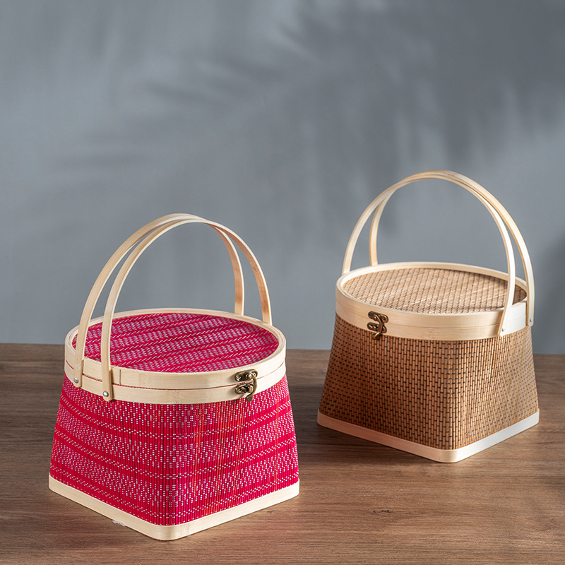 2025 New Bamboo Basket for Dragon Boat Festival with Rounded Zongzi and Egg Food Bamboo Packaging Gift Box