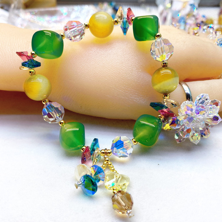 厂家直供巴西玛瑙手链方形彩玛瑙果冻色 奥地利水晶 直播爆款代发