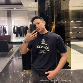 正确版Guc古家新款皇冠徽标提花针织短袖毛织T恤