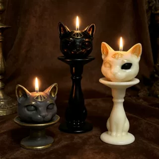 三眼猫香薰蜡烛 跨境万圣节创意装饰可怕暗黑猫咪摆件candle蜡烛