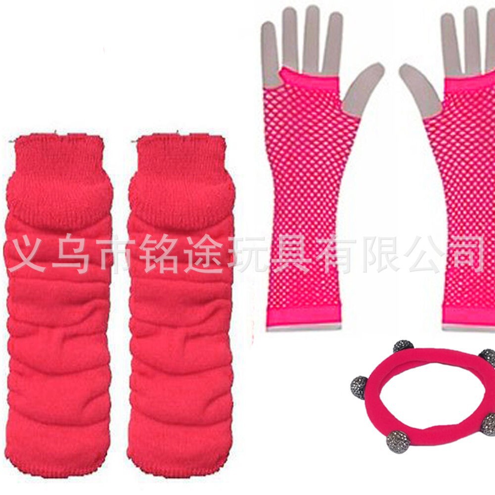 1980 solo partido vestido de cuatro colores neón collar pulsera Lightning pendientes red pesca guantes pierna calcetines seis traje