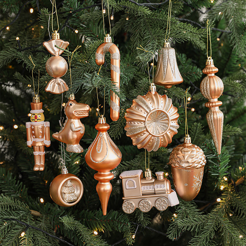 Árbol de Navidad de plástico de color champán set de colgantes de sexo opuesto decoración múltiple decoración decorativa diseño de atmósfera en stock