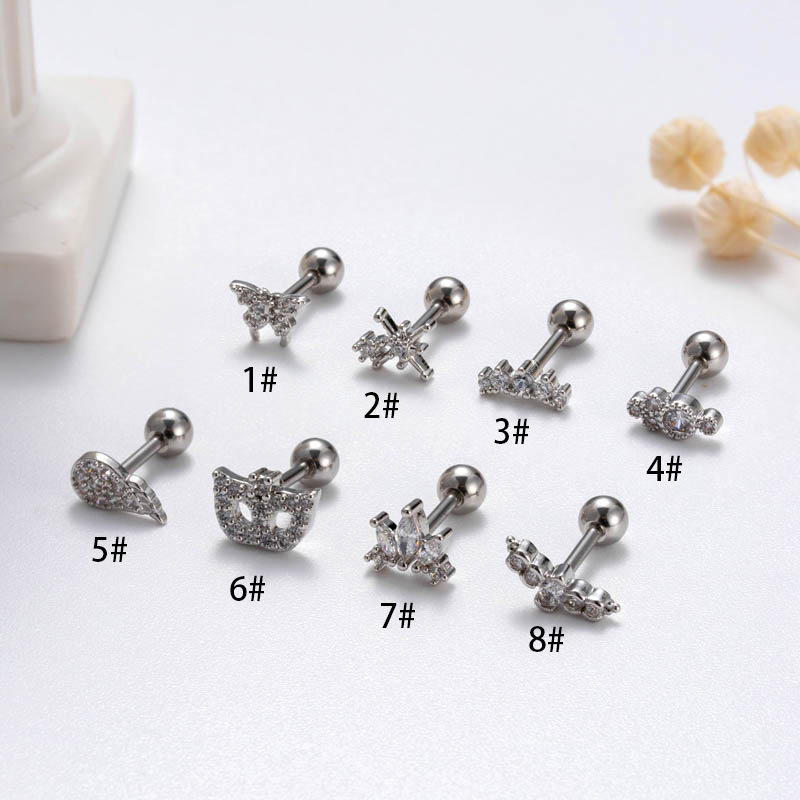 2 KOMADA Debeli nehrđajući čelik s mikro umetnutim cirkonom, maska za piercing kostiju s vijkom, kuglasti nokat za uho s uvijenim vijkom_voghion.com