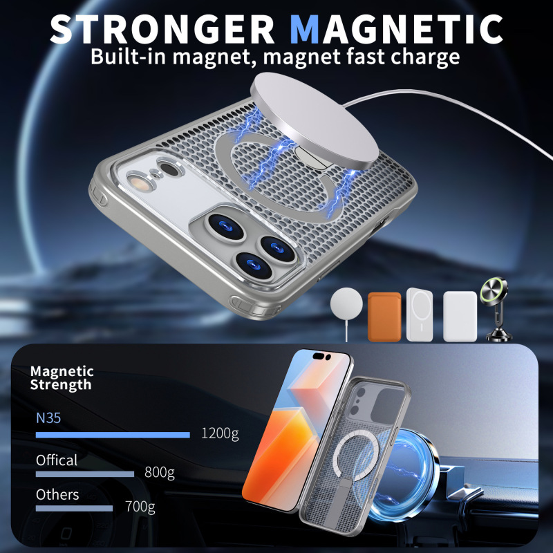 Apple 17ProMax ハニカム冷却磁気電話ケース金属ブラケット iPhone16 通気性保護カバーに適しています。|undefined