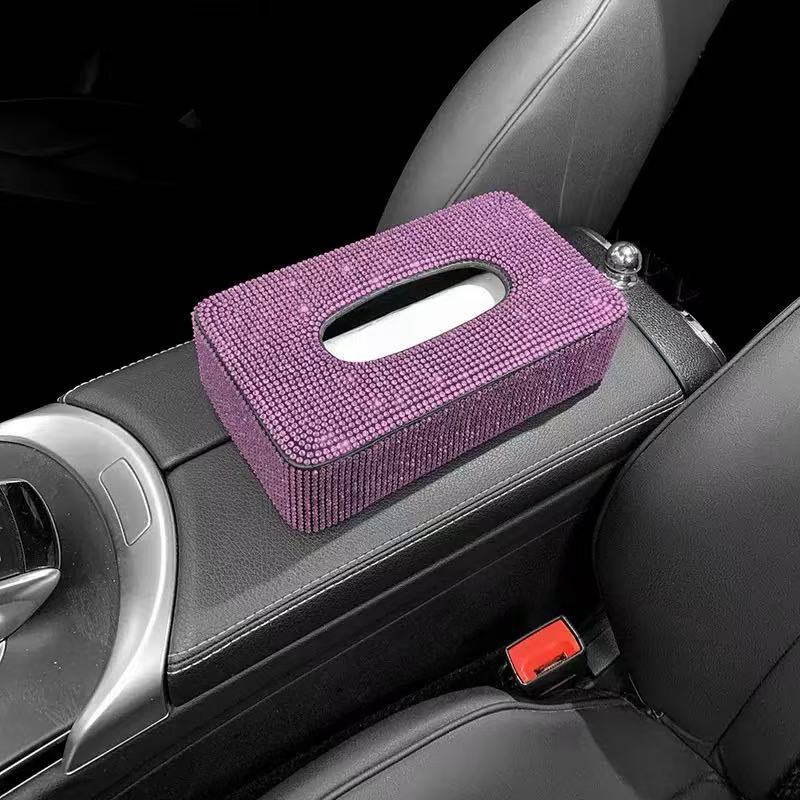 Caja de toallas de automóviles con diamantes transfronterizos, caja de toallas de automóviles colgantes universales, cubierta de toallas de automóviles con paraguas de sol para mujeres con diamantes image 5
