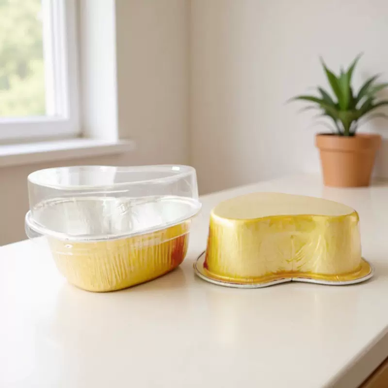 100mL彩色心形耐烤杯铝箔布丁杯铝箔容器慕斯心形哈根达斯杯 带盖