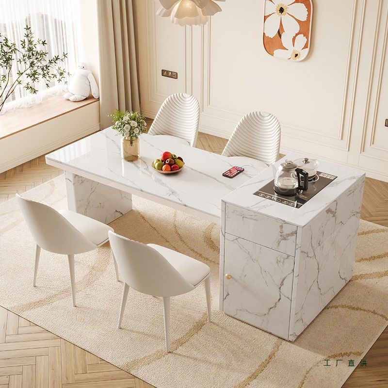 Cream-Style Slate Island Table, Dining Table and Bar Table, Integrated Custom Slate Home Center Console, Accessible Luxury, Modern Multi-Function