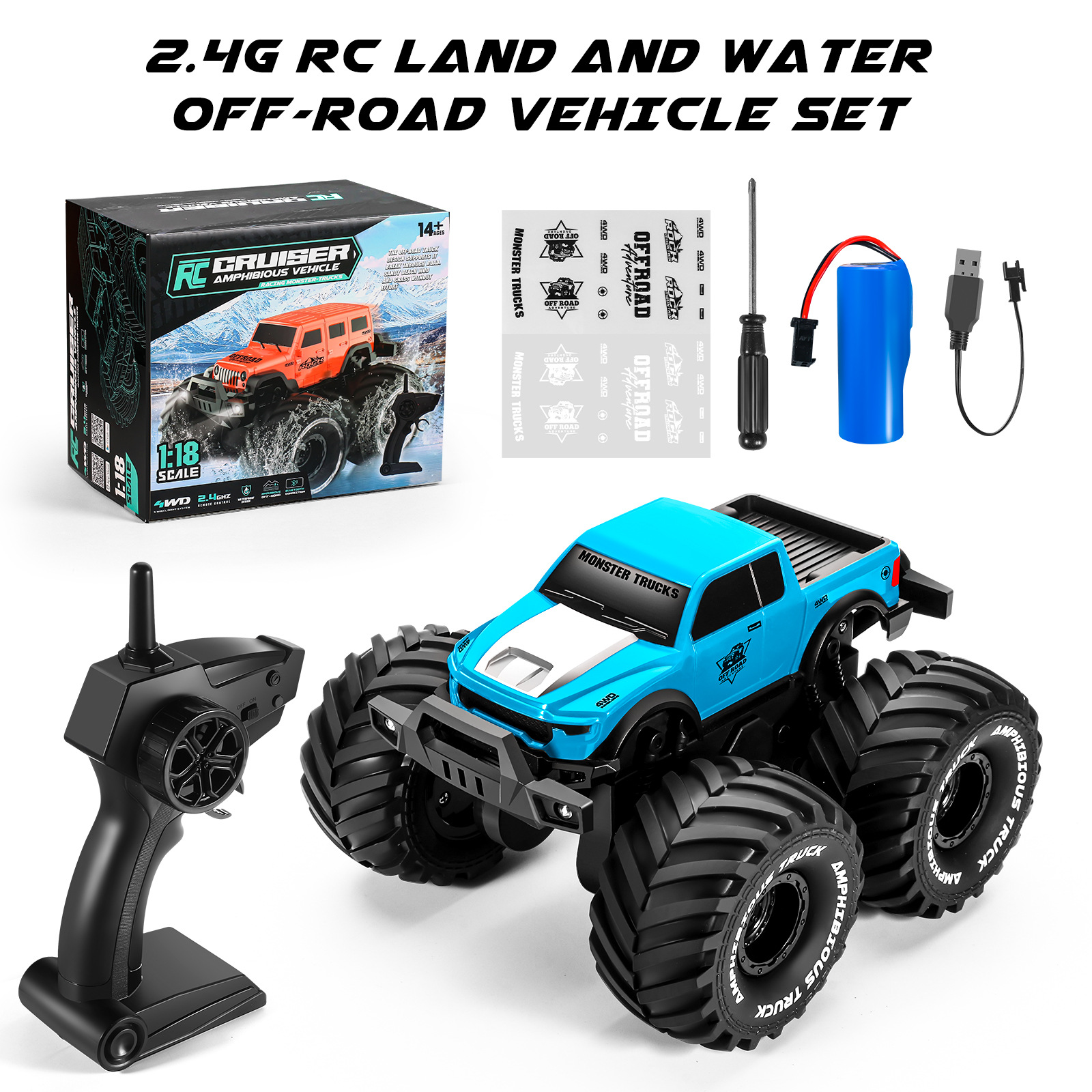 1:18 Miqyaslı Suüstü və Quru Yolsuz RC Maşın, 4x4 Uzaqdan İdarə