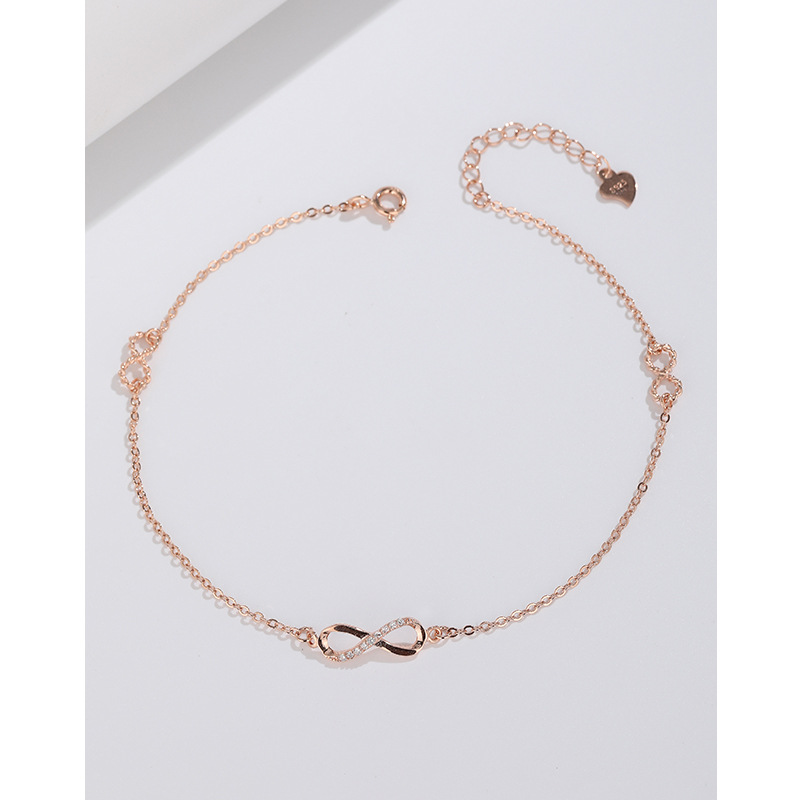 925 plata esterlina bucle ilimitado tobillera de 8 palabras para niñas simple estilo coreano nicho de alto grado Cadena de pierna verano Cadena de pie desnudo