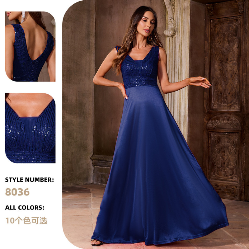 Cross-Border Amazon V-Neck Sequined Sleeveless Tank Dress for Prom, Graduation Season, Cocktail Party, Elegant Banquet, and Evening Gown Cross-Border Amazon V-Neck Sequined Sleeveless Tank Dress for Prom, Graduation Season, Cocktail Party, Elegant Banquet, and Evening Gown