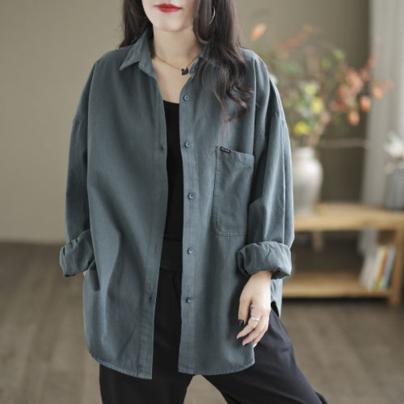 大码女装衬衫女士外套女春秋季棉麻长袖上衣女休闲宽松衬衣女|undefined