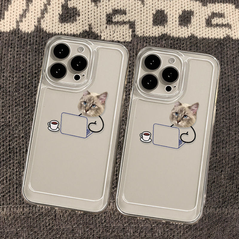 Cat-Themed iPhone Case Suitable for Work, Simple and Creative Design for iPhone 17 Pro Max, 16, 14, 15, Ins-Style Protective Cover X