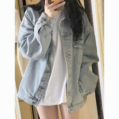牛仔外套女学生韩版宽松休闲牛仔衣服百搭小众大码女装浅蓝色夹克