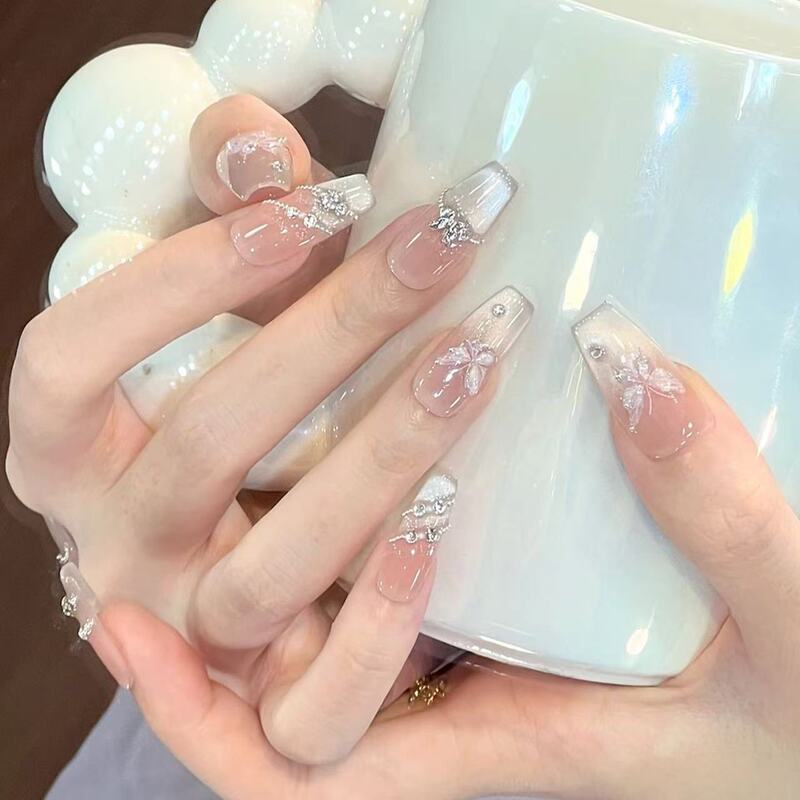 2026 New Style Semi-Handmade High-End Nail Art with Elegant Butterfly Nail Stickers, Cat Eye Effect, and a Pure Fairy-Like Look