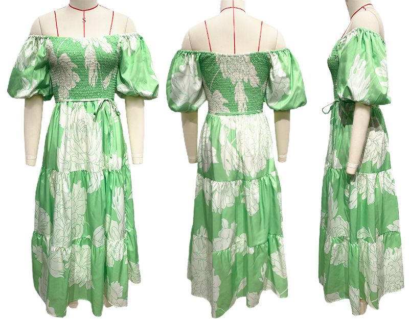 266g Weight Maxi Long Dress Dress Length Type Short Sleeve Sleeve Length Swing Dress Dresses Type Puff Sleeve Sleeve Type Polyester Fabric Type High Waist Waist Line Holiday, Daily Occasion Off Shoulder Neckline Slim Fit Type Flower Pattern Spring Season Women's Gender Printing Design Elegant, Pastoral Style Wholesale Women's Elegant Pastoral Printing Flower Holiday Daily Off Shoulder Short Sleeve Swing Dress 2