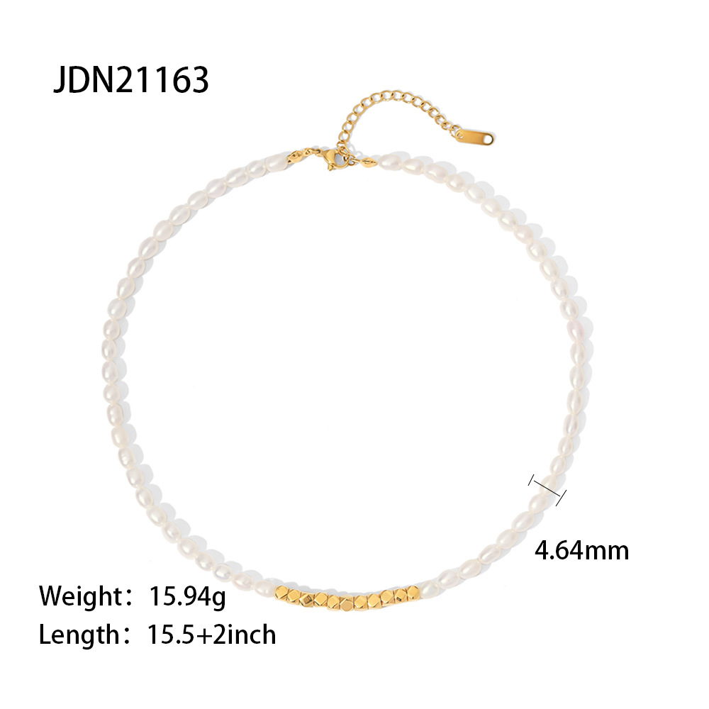 Retro Geometric Stainless Steel Pearl Plating Necklace_colorza_4