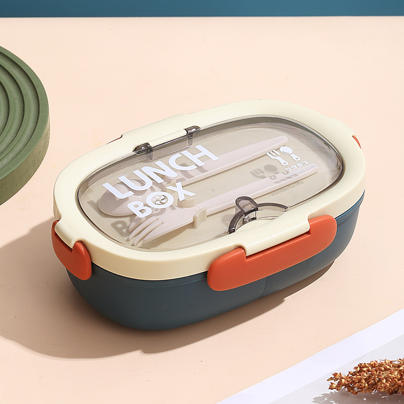 Caja de almuerzo elíptica simple con taza de agua, caja de almuerzo de estudiantes, oficina, caja de almuerzo portátil con cubiertos