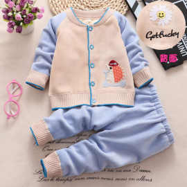 男童套装秋装开衫外套宝宝女保暖加绒两件套针织儿童秋季婴儿衣服