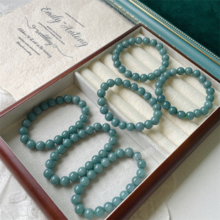 Factory wholesale natural blue water jadeite A goods round bead bracelet handmade material DIY bracelet live supply single circle