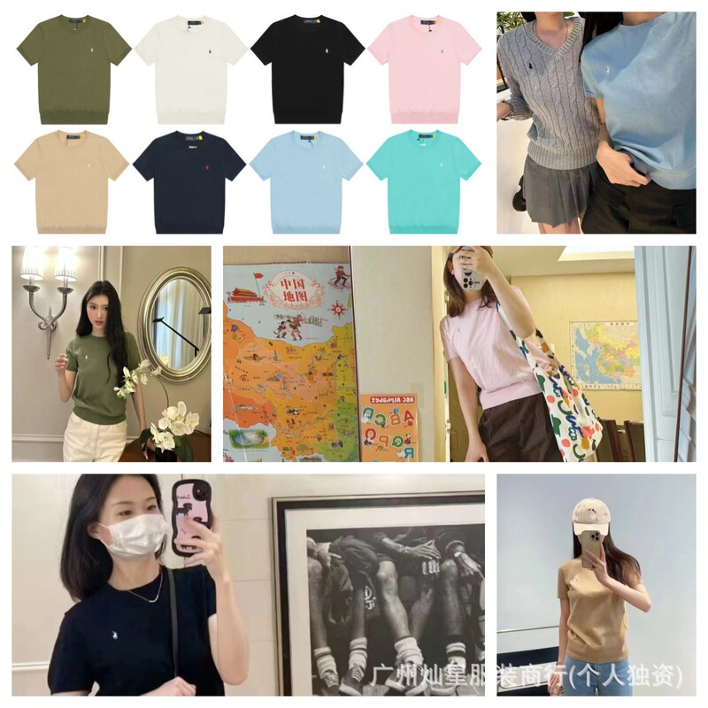 Rl New Round Neck Pure Color Pony Embroidered Logo Knitted Short-Sleeved Fashion Simple High Street T-Shirt