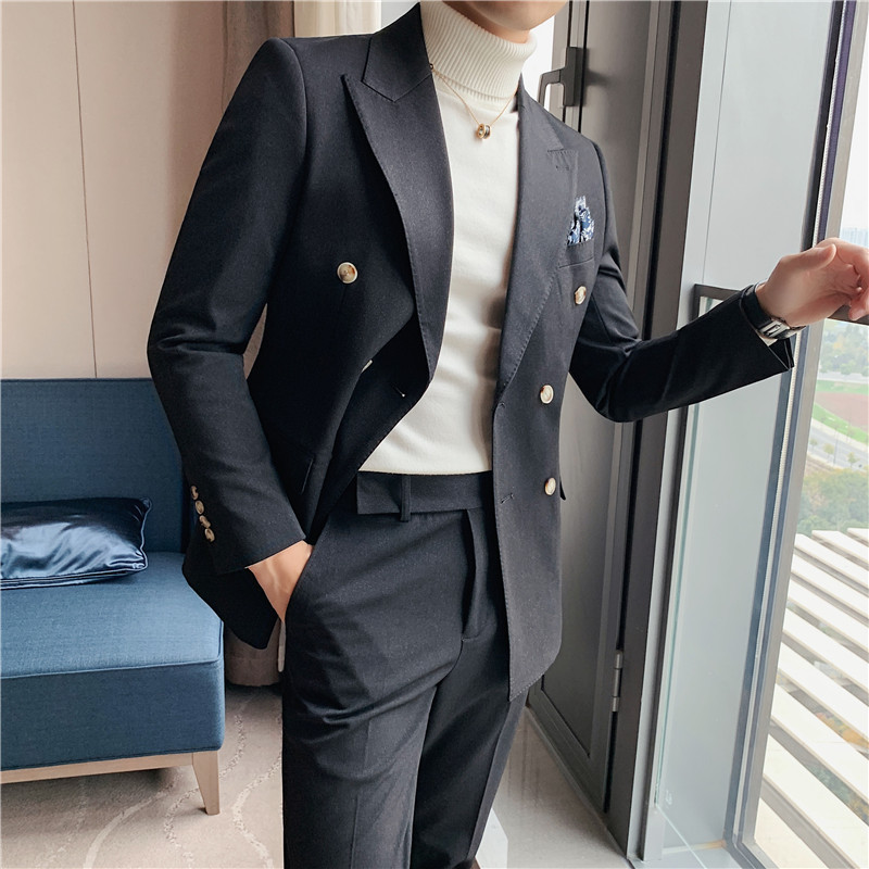 Entrega de una pieza primavera nuevo traje casual traje de hombre traje de doble botonadura vestido de banquete envío de dos piezas