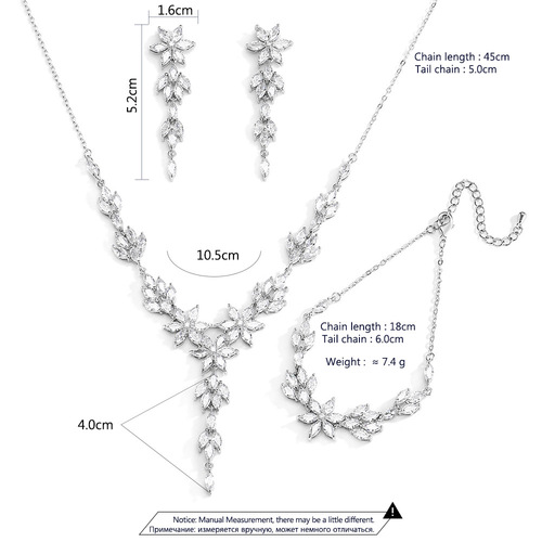 RAKOL Glamorous Shining AAA Zircon Earrings Necklace Bracelet Korean Bridal Wedding Jewelry Set 