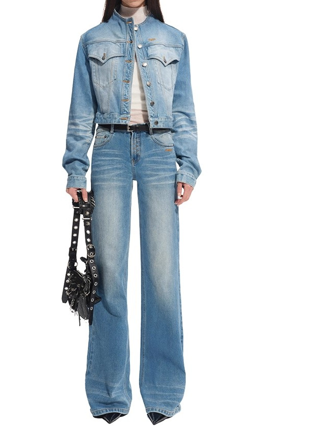 Women's Denim Jacket - Oversized Retro Style Cropped Denim Coat_voghion.com