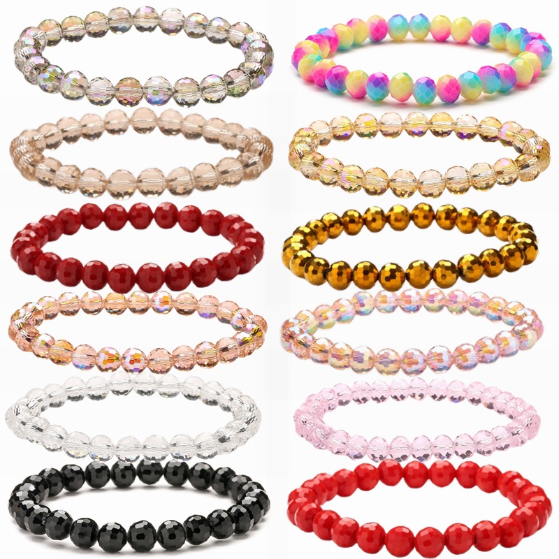 Estilo coreano Super brillante colorido cristal 96 granos de la tierra superficie 8MM corte de cristal multi-color pulsera de cuentas