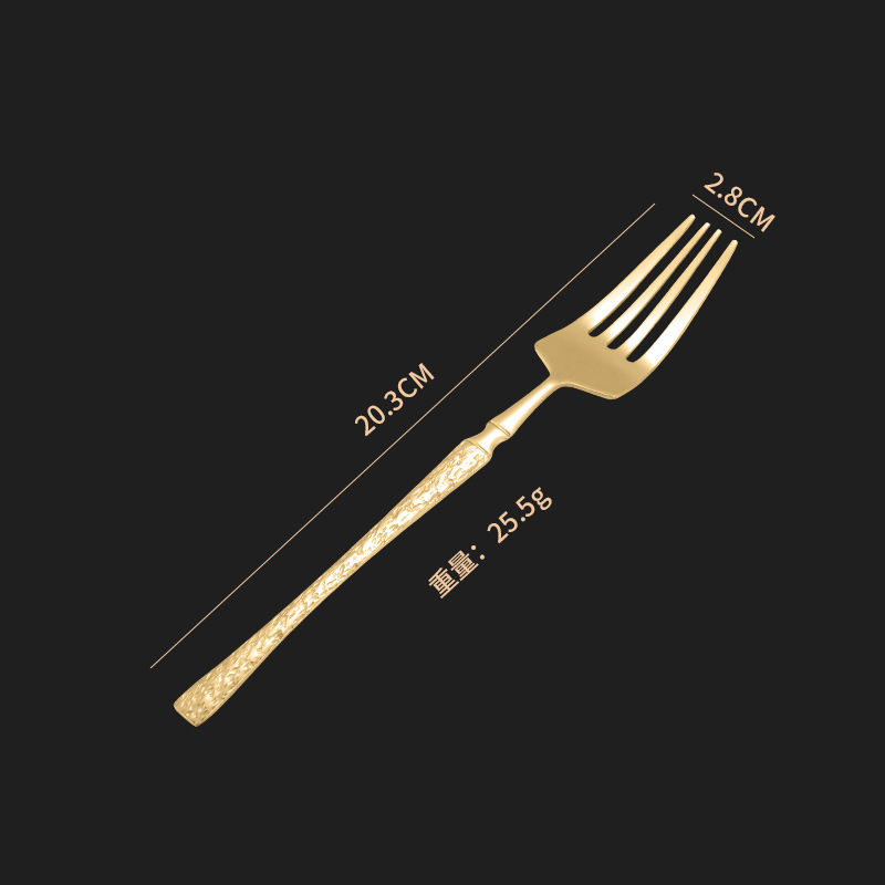 Acero inoxidable transfronterizo estampado de árbol pequeño cuchillo de cintura grueso cuchara cubiertos set martillo cuchillo de filete cuchara cubierta roja en línea