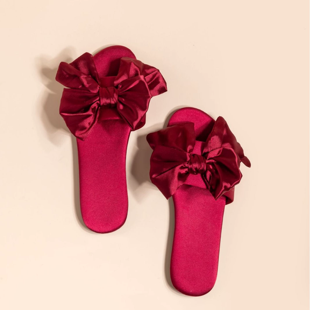 Весенний и летний атласный бант свадебные тапочки праздничный красный пара приданых невесты утренний халат тапочки