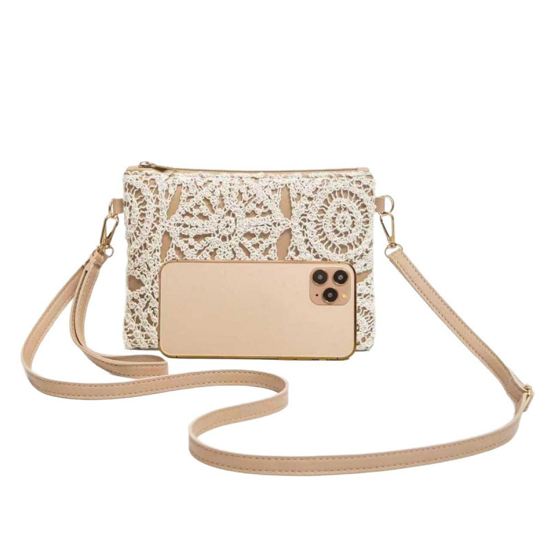 Bolsas de paja casuales coreanas, bolsas de mujer retro de playa, bolsas huecas, nuevas flores de moda de un solo hombro, bolsas de ganchillo.