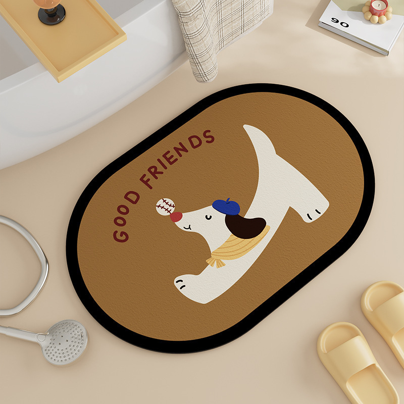 Diatom Mud Floor Mat Cartoon Puppy Toilet Bathroom Anti-Slip Mat Toilet Door Wear-Resistant Absorbent Mat Floor Mat