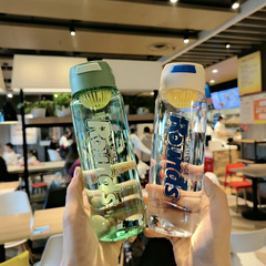 Portable sports water cup for men and women, large capacity, simple summer student anti-fall transparent plastic cup with tea partition