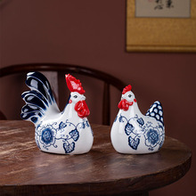 中式风陶瓷青花鸡走心的小礼物创意动物装饰工艺品客厅电视柜摆件