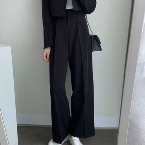 Straight Leg Wide Leg Pants with Drape, Korean Style Slimming Blazer-Like Pants, Multiple Colors, Loose Women's Long Pants