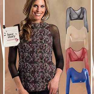 Factory wholesale new deep v women's hot summer sexy positive and negative top fun half perspective long sleeve top