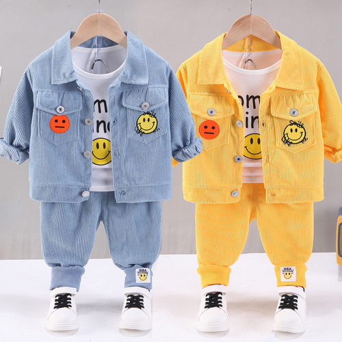 Boys' corduroy baby spring suit 0-1-3-5 years old baby fashionable spring and autumn three-piece trendy suit