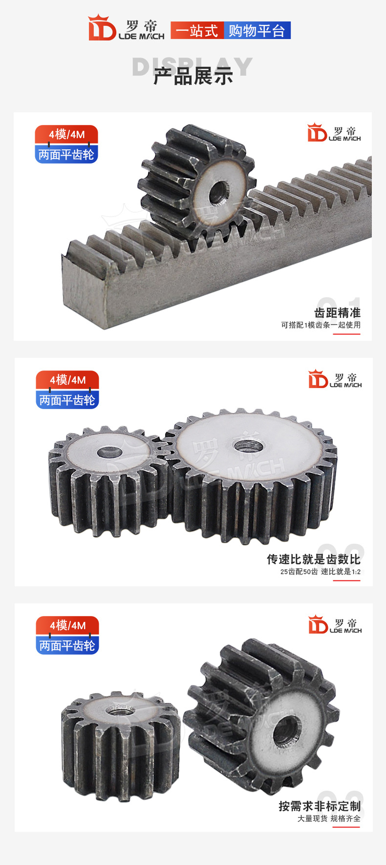 Spur Gear 4 Mold / 4m Two Sides Flat Without Step 45 # Steel Cylindrical Spur Gear Tooth High Frequency Quenching Transmission Accessories