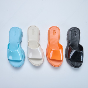 2025*丽莎Meli*Sa Jelly Shoes Thick-Soled Flip-Flops Beach Shoes Casual Fashion Simple Wedge Slippers for Women
