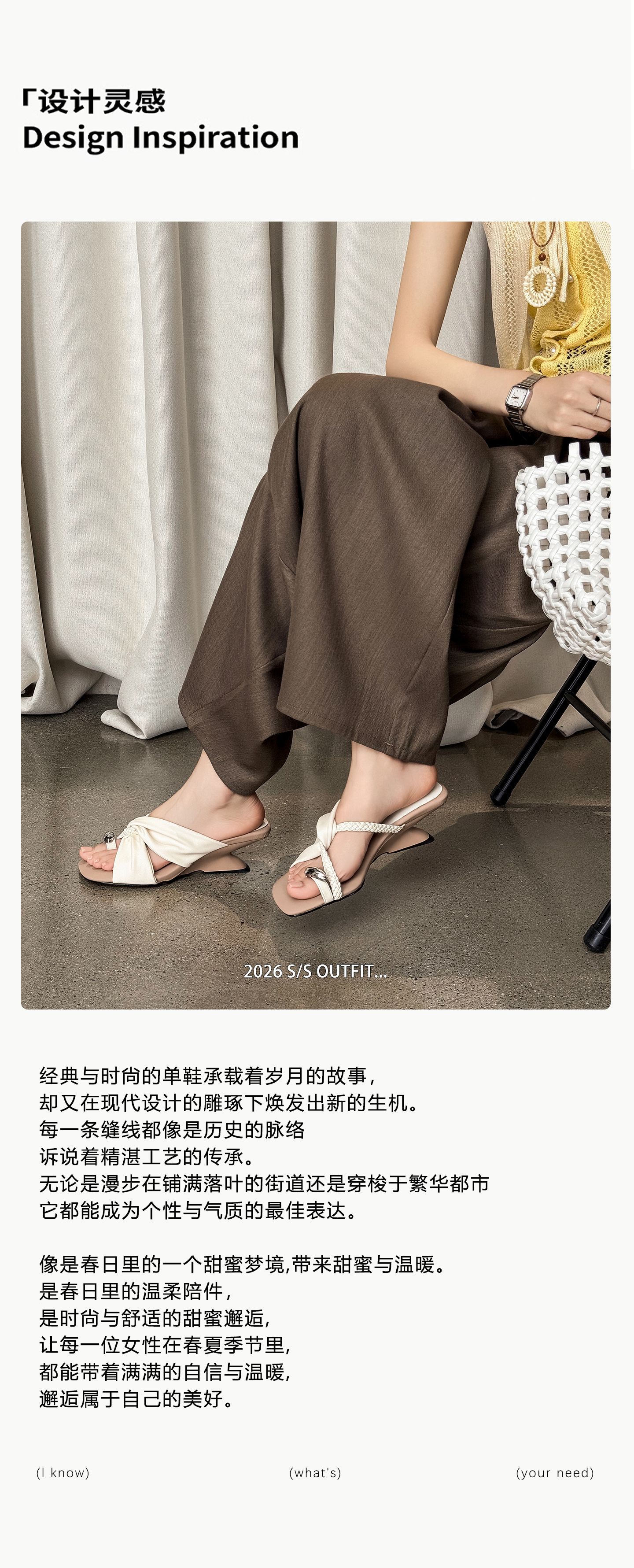Dép sandal nữ xỏ ngón đế bệt mũi vuông, quai chữ T da thật đan chéo, phong cách thanh lịch — Chấm bi trắng, màu nâu, màu trắng ngà chi tiết 1