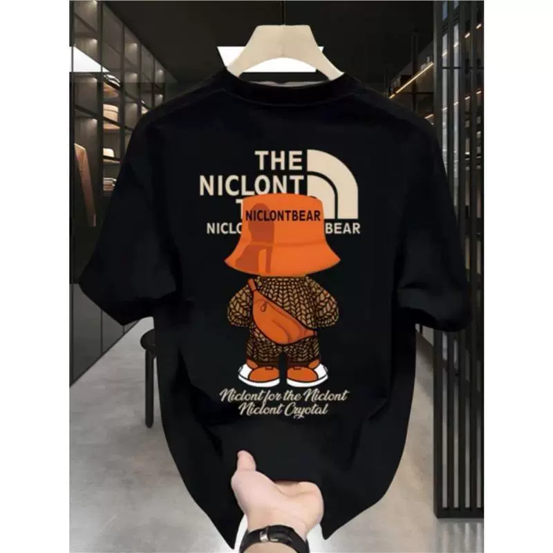 Американская модная мужская футболка с коротким рукавом, лето 2025, новая, из чистого хлопка, свободного кроя, плотная, повседневная, полурукав