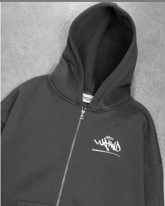 Damenbekleidung, Herren- und Damen-Trendiges Kapuzen-Zip-Jacket mit passender Jogginghose - Streetwear mit 2D-Print (Stahlgrau/Marineblau)_voghion.com