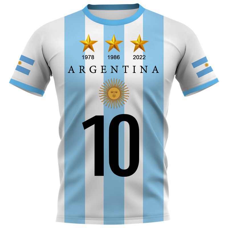 2024 New Cross-Border Aliexpress Argentina Football Shirt Men's T-Shirt Short Top Foreign Trade Hot-Selling Loose Fit Without Printing