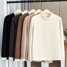 大码女秋冬气质内搭200斤胖妹妹时尚休闲蕾丝花边德绒打底衫7413