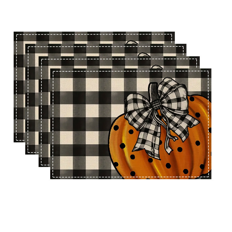 ハロウィーン要素パターンプリントテーブルマットお化け祭り雰囲気テーブルドレスリネンテーブルマット食器断熱マット|undefined