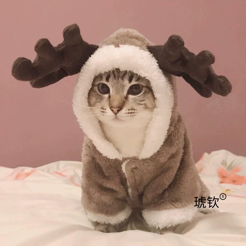 Осенне-зимняя одежда для кошек, британский короткий синий кот, котенок, молочный кот, теплая зимняя одежда для собак с изображением лося