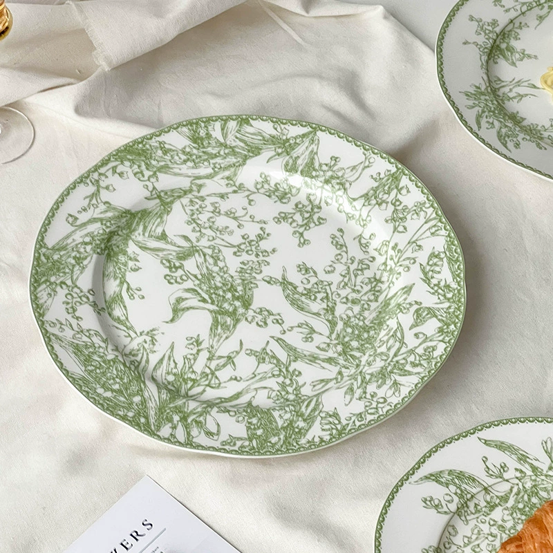 Набор тарелок Dinner Plate Emerald Green Ceramic, французский стиль цветок ландыша, несколько размеров